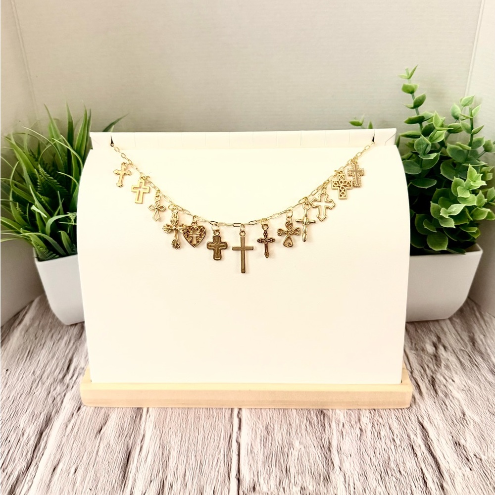 Gold Cross Charm Necklace - Women Jewelry